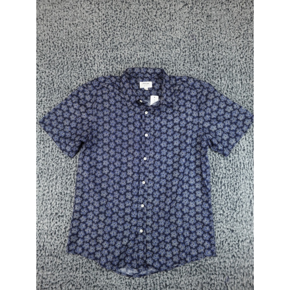 Julian & Mark Mens Floral Dot Short Sleeve Button Down Shirt Navy Blue Large NWT